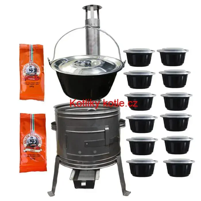 Smaltovaný kotlík 22 L (1,2 mm) + nerezová kotlina 42 cm TOPLUX + misky 12 ks + 2 x pepř na guláš 100 g