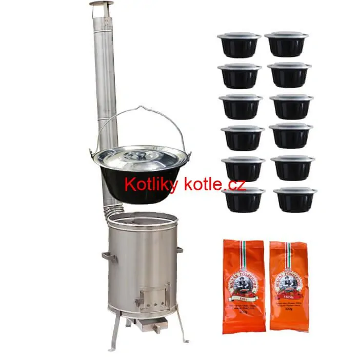 Smaltovaný kotlík 22 L (1,2 mm) + nerezová kotlina 42 cm LUX + misky 12 ks + 2 x pepř na guláš 100 g