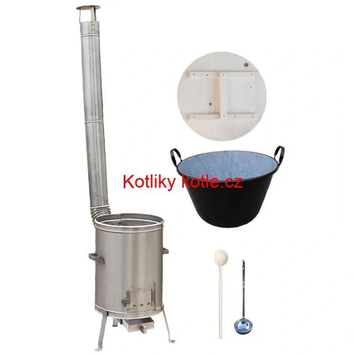 Zabijačkový smaltovaný kotel 100 L + nerezová kotlina (1,5 mm) 60 cm LUX + vařečka a naběračka