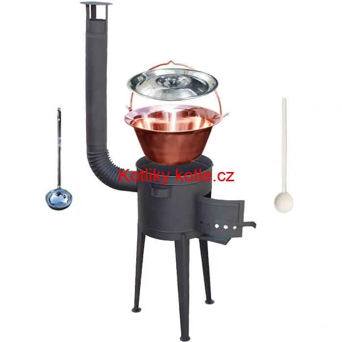 Měděný kotlík 20 L (1,2 mm) + vysoká žáruvzdorná kotlina (1,5 mm) HODO 42 cm PLUS 600 + vařečka + naběračka