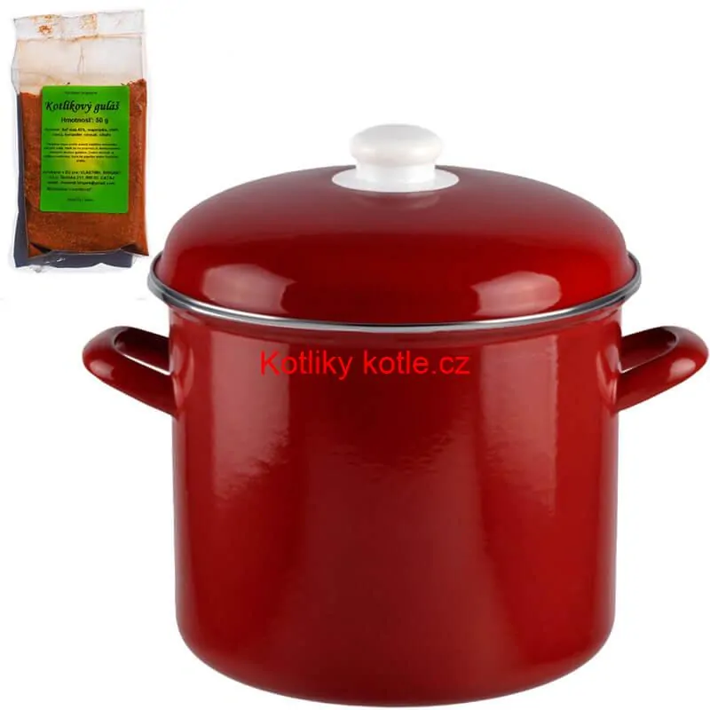 Smaltovaný hrnec s poklicí 5,2 l červený + pikantní směs koření 50 g Kotlíkový guláš