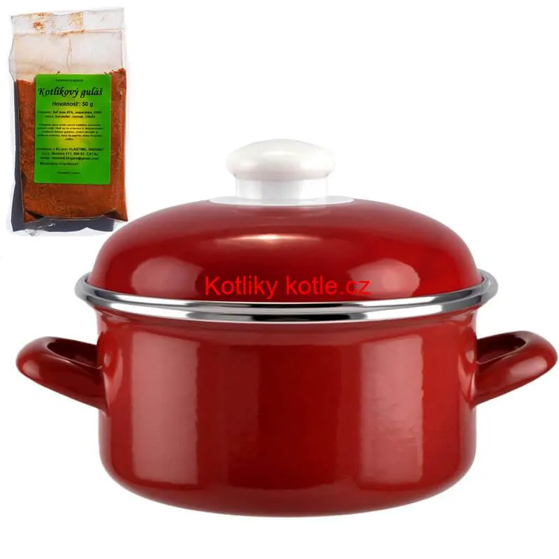 Smaltovaný kastrol s poklicí 4 L červený + pikantní směs koření 50 g Kotlíkový guláš