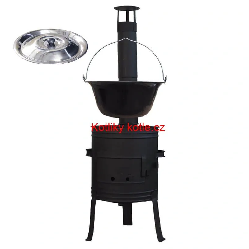 Smaltovaný kotlík 11 L BLACK + nerezová poklice INOX + žáruvzdorná kotlina 33 cm Plus 700