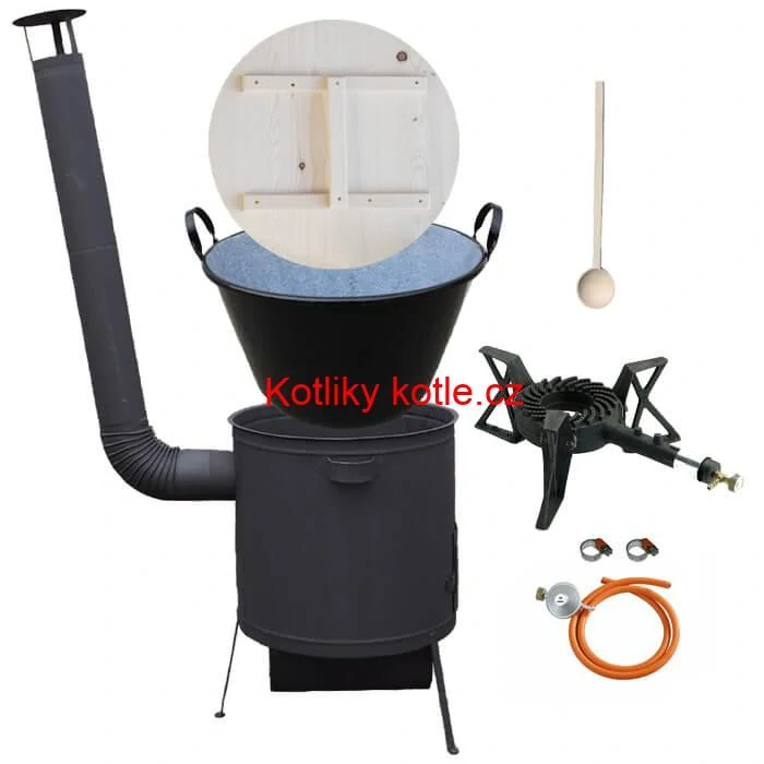 Zabijačkový smaltovaný kotel 100 L, žáruvzdorná kotlina 42 PLUS 600 4 MM, hořák 7 kW + vařečka