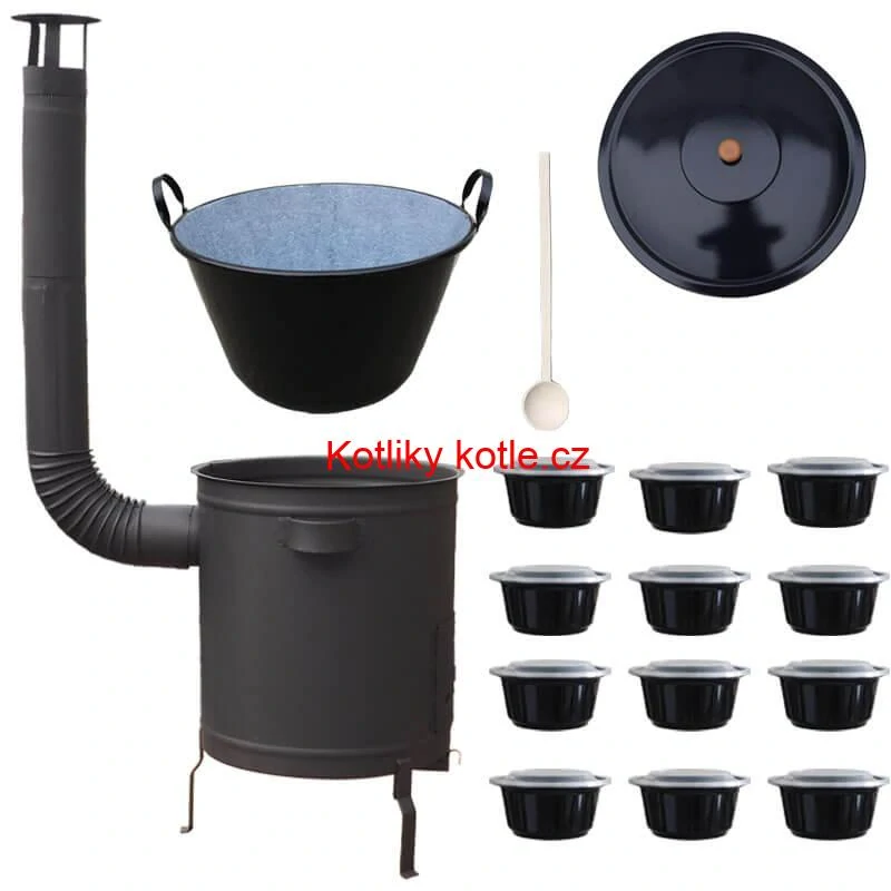 Smaltovaný kotel 60 L + silná kovová kotlina 53 cm (2 mm) STRONG PLUS 600 + misky 12 ks