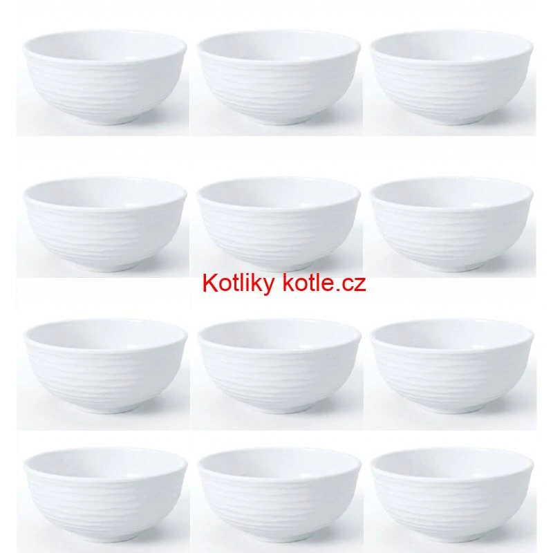 Sada 12 ks: Prémiové bílé misky s kamennou strukturou (750 ml)