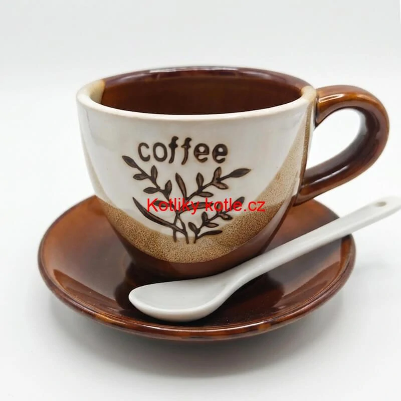 Keramický hrnek na kávu 100 ml s podšálkem a lžičkou COFFEE 1 ks