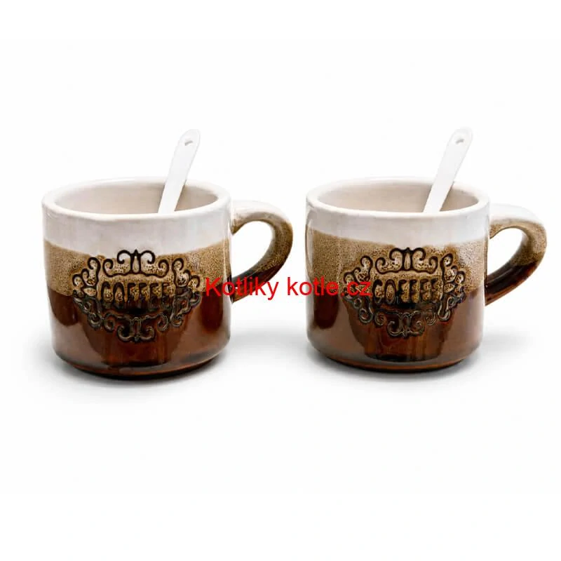 Keramické hrnky na kávu 150 ml COFFEE s lžičkami 2 ks