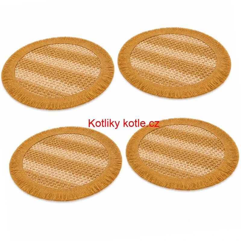 Kulaté přírodní podložky pod talíř se třásněmi 37 cm, 4 ks