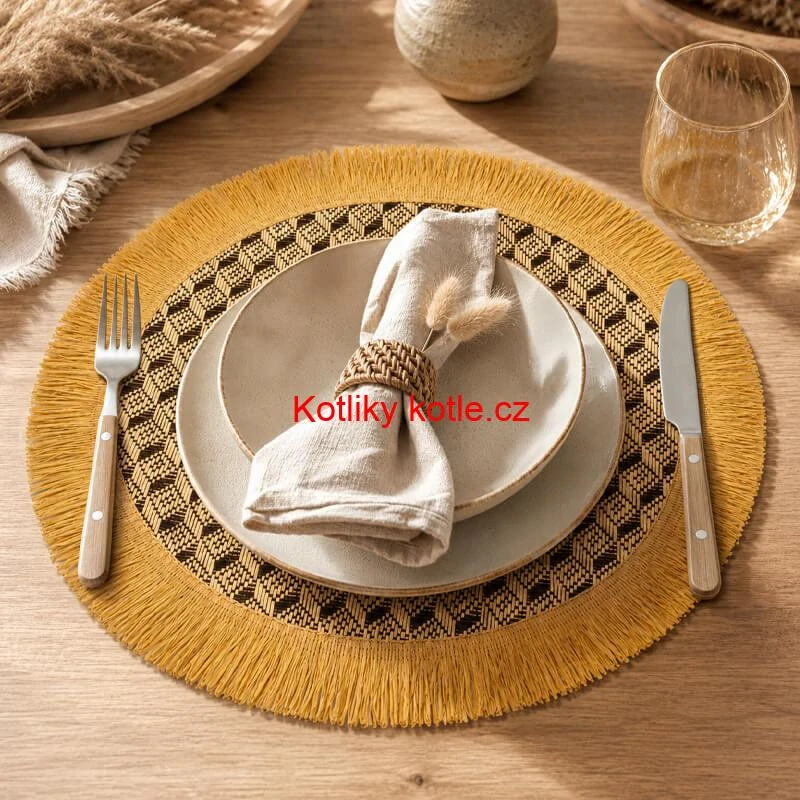 Přírodní podložka pod talíř se třásněmi 37 cm