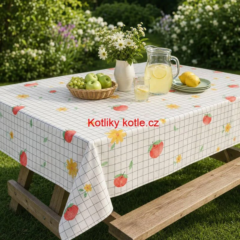 Omyvatelný ubrus Jablka a květiny 137 × 183 cm