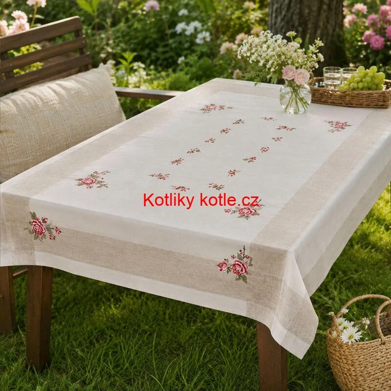 Hrubší textilní ubrus Růže Provence 130 × 180 cm