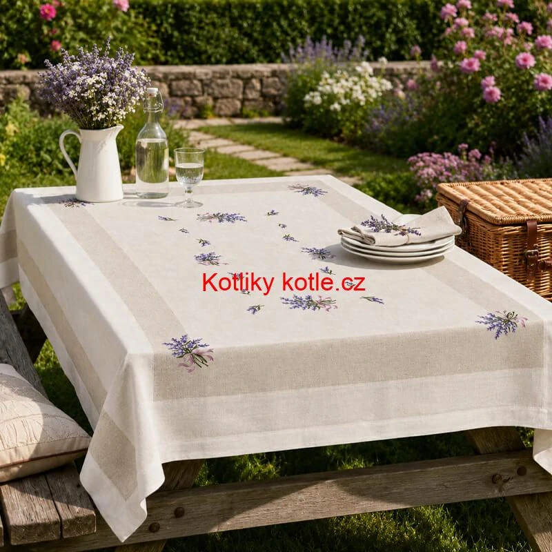 Hrubší textilní ubrus Levandule Provence 150 × 220 cm