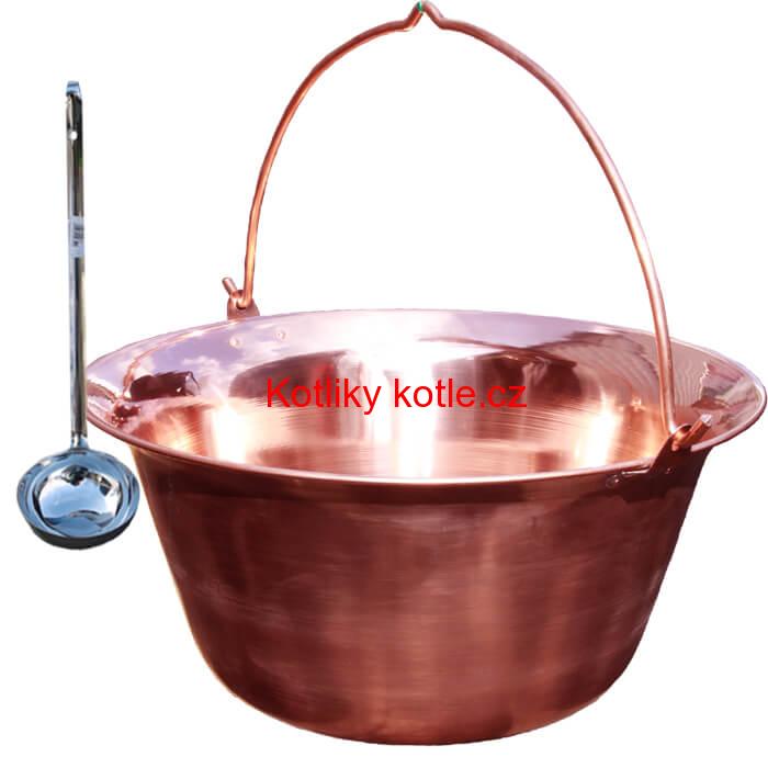 Měděný kotlík 20 L (1,2 mm) + nerezová naběračka