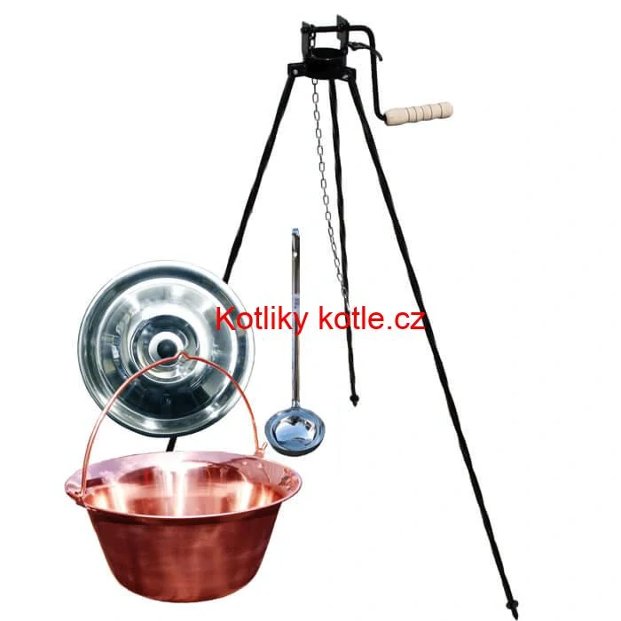 Měděný kotlík 30 L (1,2 mm) + poklice + stojan s kladkou VAR