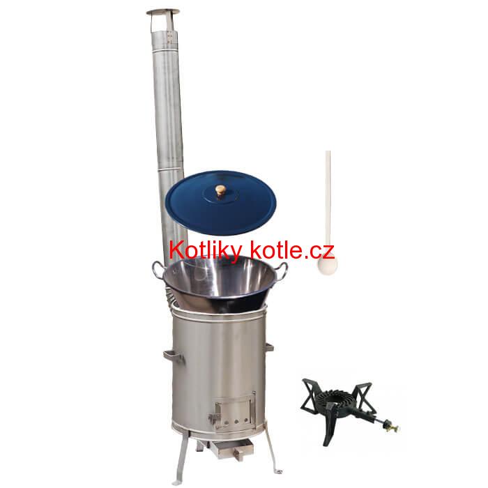 Zabijačkový nerezový kotel 70 L + nerezová kotlina 56 cm + hořák 7 kW