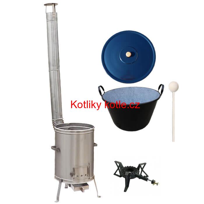 Zabijačkový smaltovaný kotel 60 L + nerezová kotlina 53 cm + hořák 7 kW