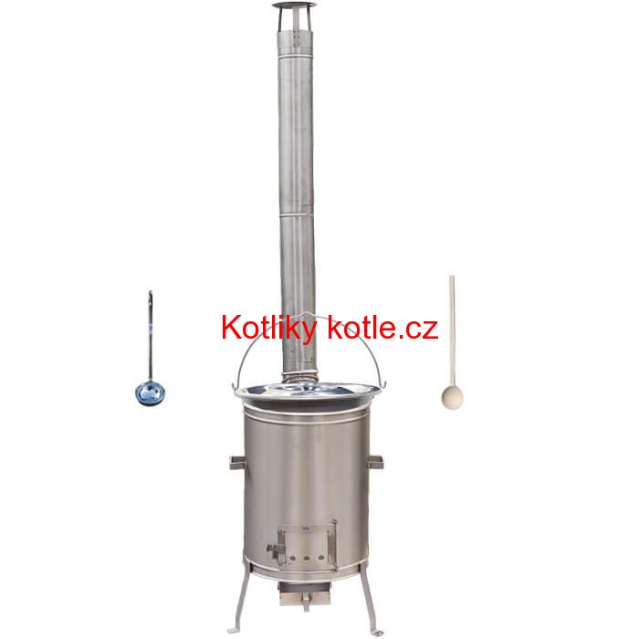 Nerezový kotlík 15 L (1,5 mm) + nerezová kotlina 36 cm + vařečka a naběračka LUX