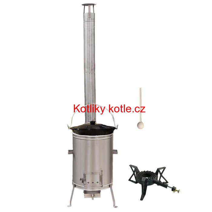 Smaltovaný kotlík 22 L (1,2 mm) + nerezová kotlina 42 cm + liatinový horák 7 kW, vareška LUX