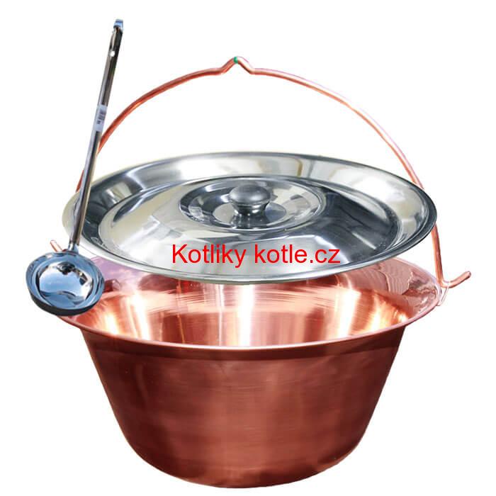 Měděný kotlík 10 L (1,2 mm) + nerezová poklice