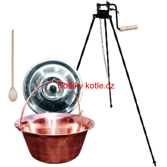 Měděný kotlík 30 L + stojan s kladkou VAR