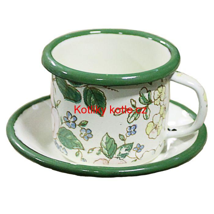 Smaltovaný šálek + podšálek