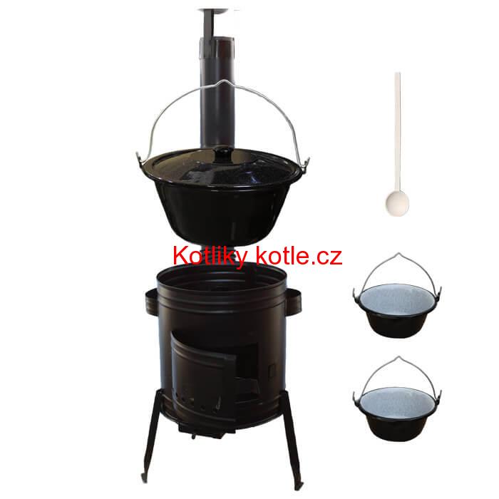 Smaltovaný kotlík 13 L (1,2 mm) + kovová kotlina 36 CLASSIC (KOV) + 2 smaltované servírovací kotlíky 0,8 L