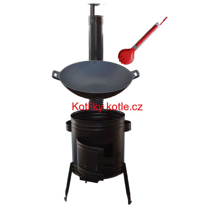 Litinový wok 36 cm + kotlina 31 cm a obracečka WOK AZIA