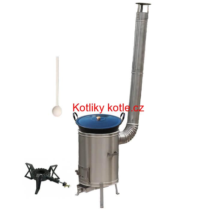 Zabijačkový smaltovaný kotel 80 L + nerezová kotlina 56 cm + hořák 7 kW