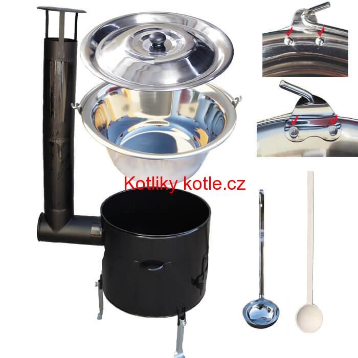 Nerezový kotlík 20 L s nýty + smaltovaná kotlina 42 CLASSIC