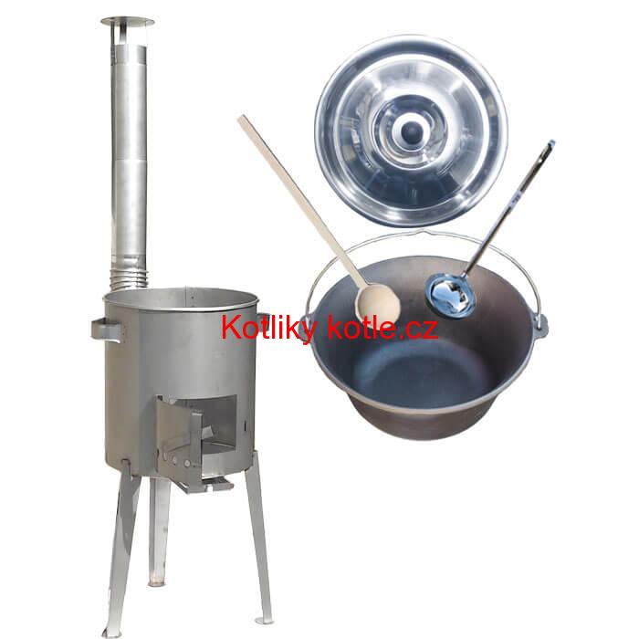 Litinový kotlík 16 L (1 cm) + nerezová kotlina 36 cm LUXUS