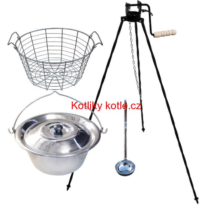 Nerezový kotlík 20 L (1,2 mm) + drátěný koš + stojan s kladkou VAR