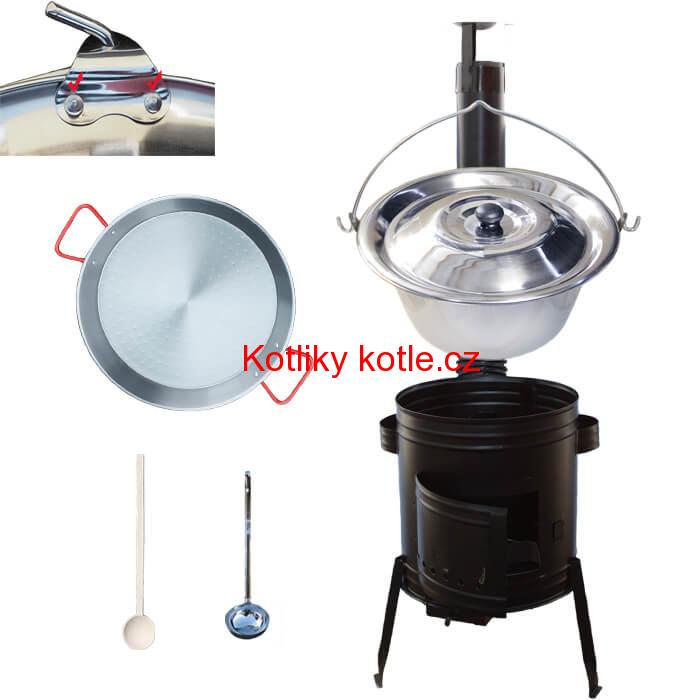 Paella ocelová pánev 46 cm s nerezovým kotlíkem 20 L (0,8 mm) a kotlinou