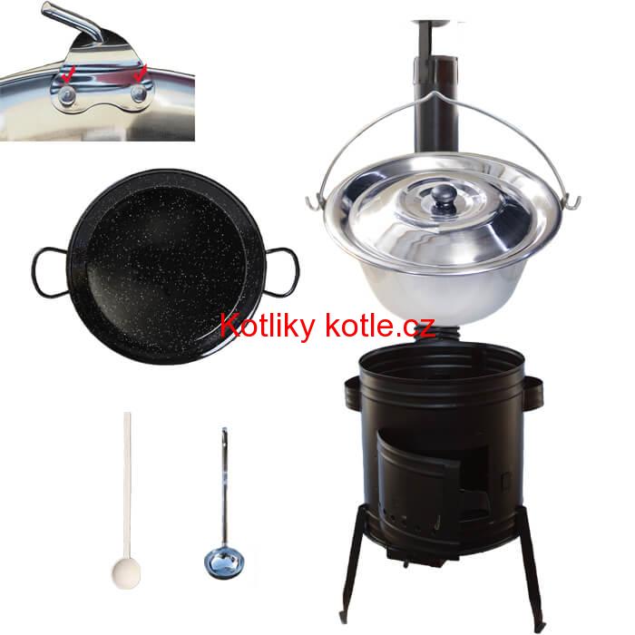 Paella smaltovaná pánev 38 cm s nerezovým kotlíkem 15 L (0,8 mm) a kotlinou