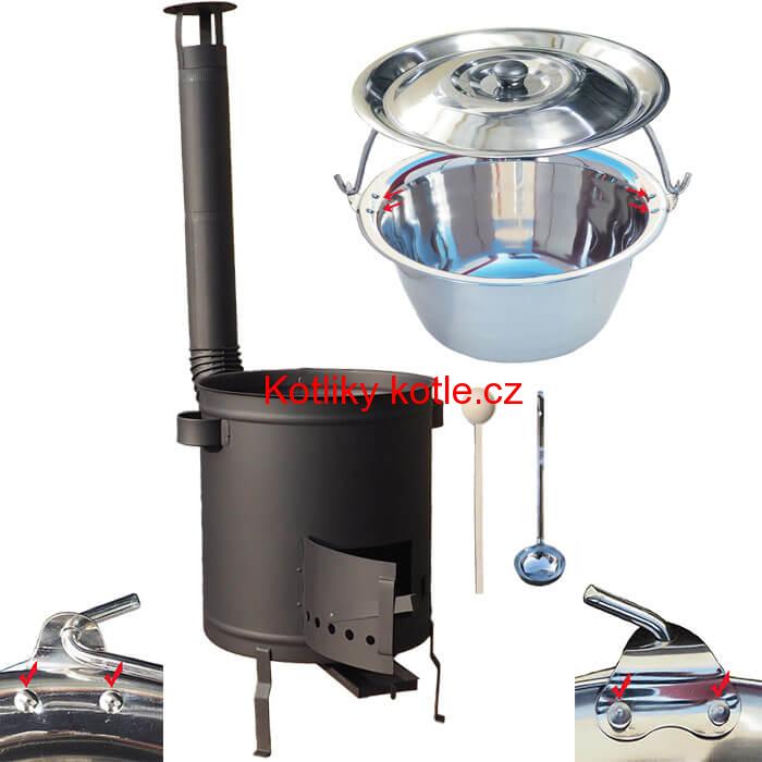 Nerezový kotlík 30 L (0,8 mm) zesílený s nýty + silnostěnná (1,5 mm) a žáruvzdorná kotlina 45 PLUS 600