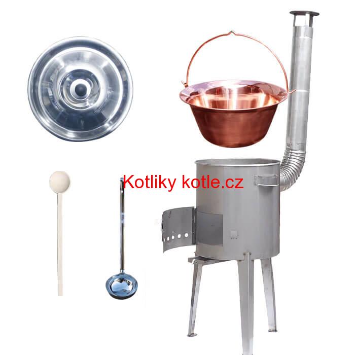 Měděný kotlík 30 L (1,2 mm) + nerezová kotlina 45 cm LUXUS