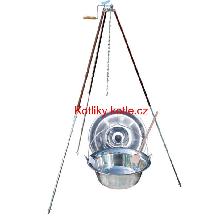 Nerezový kotlík 20 L (1,2 mm) + teleskopická trojnožka s pojistnou kladkou + poklice