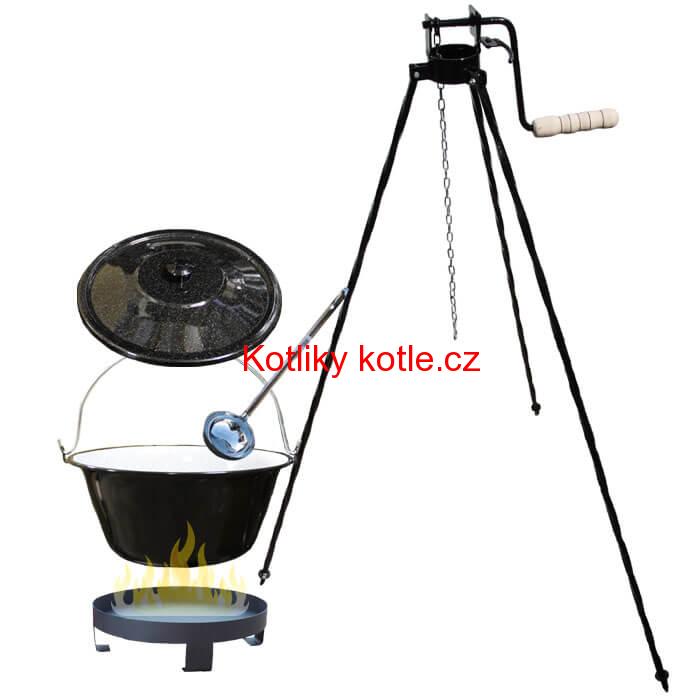 Smaltovaný kotlík 16 L (1,2 mm) + Ohniště + stojan s kladkou VAR