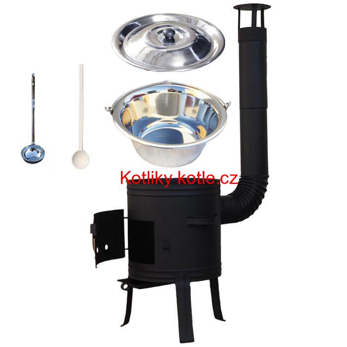 Nerezový kotlík 10 L (1,2 mm) + nízká žáruvzdorná kotlina 33 cm PLUS 700 + vařečka a naběračka