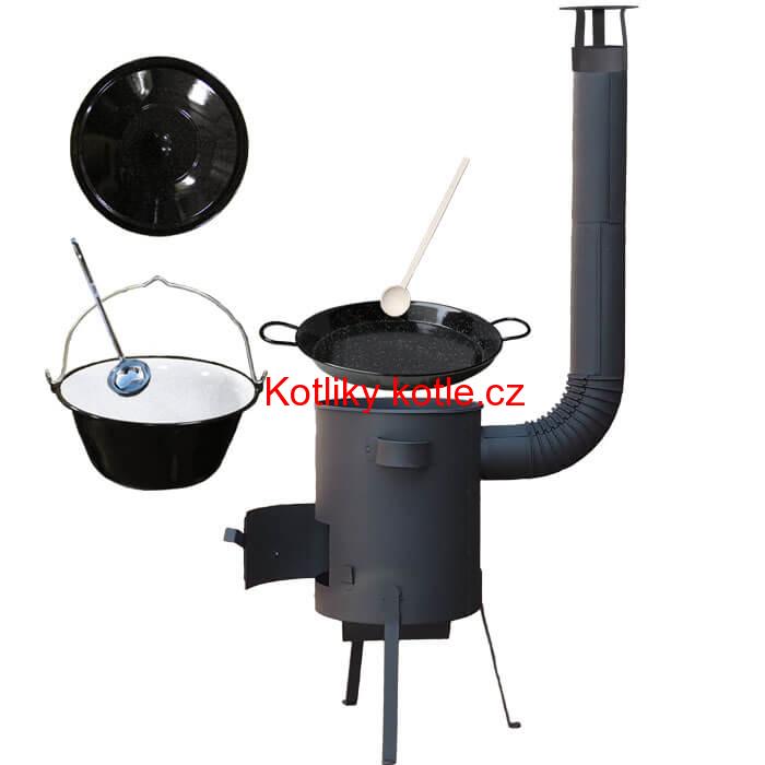 Smaltovaný kotlík 20 L + Paella smaltovaná pánev 46 cm + žáruvzdorná kotlina 42 PLUS 600 4 MM