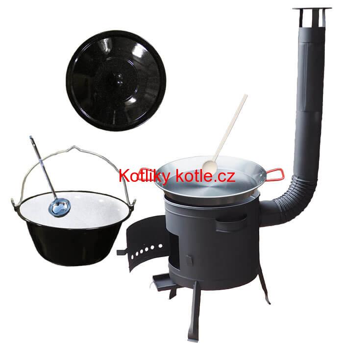 Smaltovaný kotlík 16 L + Paella ocelová pánev 42 cm + žáruvzdorná nízká kotlina 39 PLUS 600