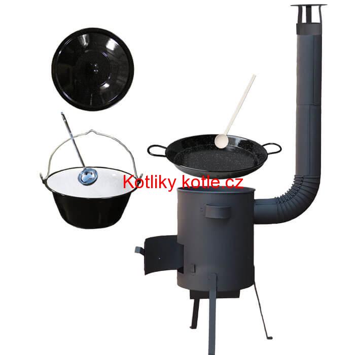 Smaltovaný kotlík 16 L + Paella snaltovaná pánev 42 cm + žáruvzdorná kotlina 39 PLUS 600 4 MM