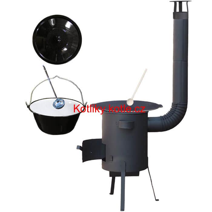 Smaltovaný kotlík 20 L + Litinová pánev 45 cm + žáruvzdorná kotlina 42 PLUS 600 s roštem na popel 4 mm