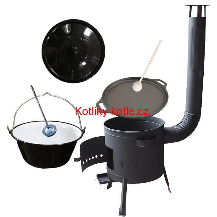 Smaltovaný kotlík 20 L (1,2 mm) + Litinová pánev 43 cm + žáruvzdorná kotlina 42 PLUS 600