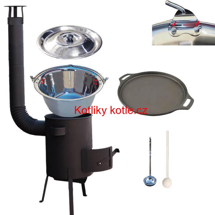 Nerezový kotlík 20 L (0,8 mm) + Litinová pánev 43 cm + žáruvzdorná kotlina 42 PLUS 600 4 MM