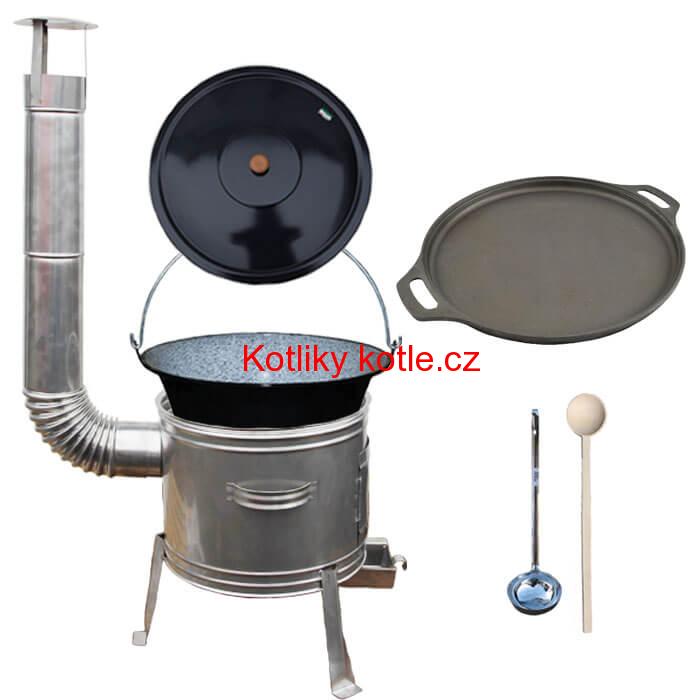 Smaltovaný kotlík 20 L + Litinová pánev 43 cm + nerezová kotlina 42 cm TOPLUX