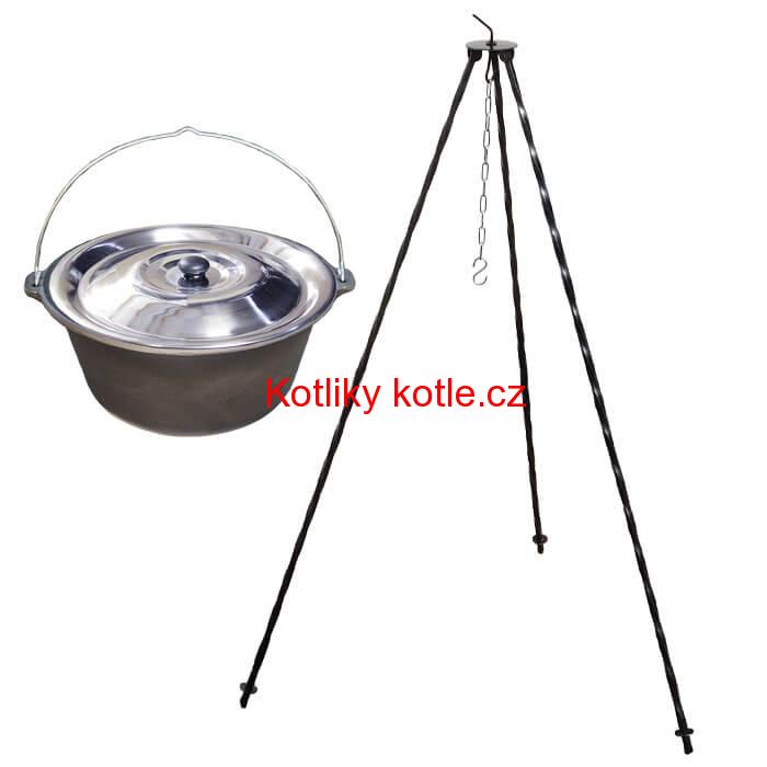 Litinový kotlík 10,8 L + poklice  + trojnožka 1,2 m