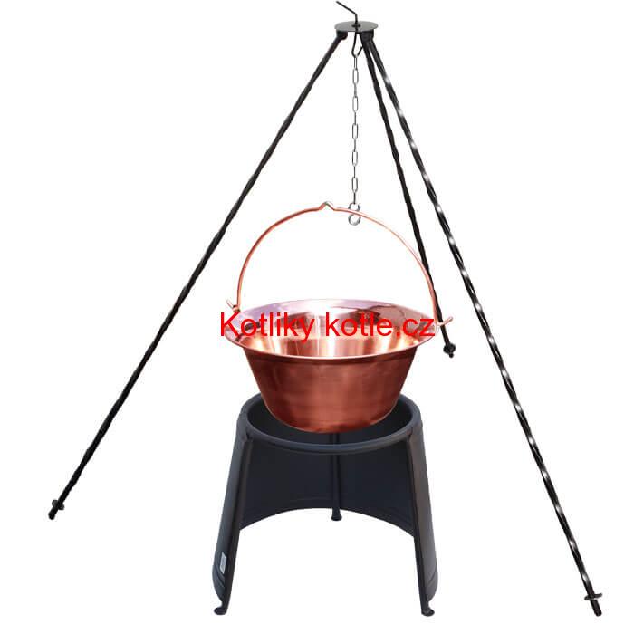 Měděný kotlík 14 L (1,2 mm) + chránič plamene 37 cm + trojnožka 1,2 m