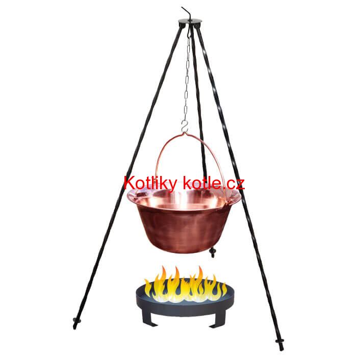 Měděný kotlík 14 L (1,2 mm) + trojnožka 1,2 m + ohniště 36 cm