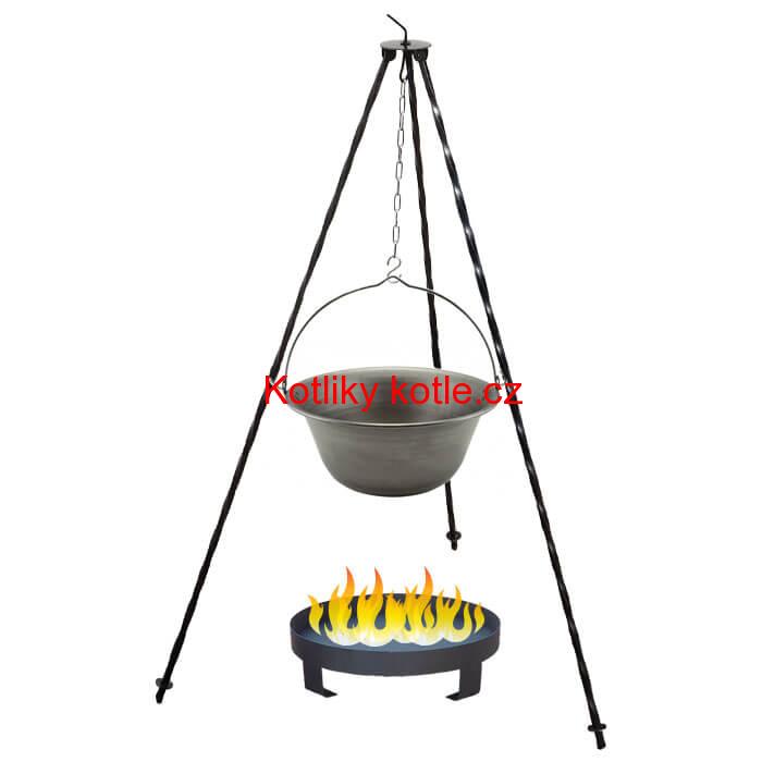 Železný kotlík 20 L (0,75 mm) + trojnožka 1,2 m + ohniště 36 cm